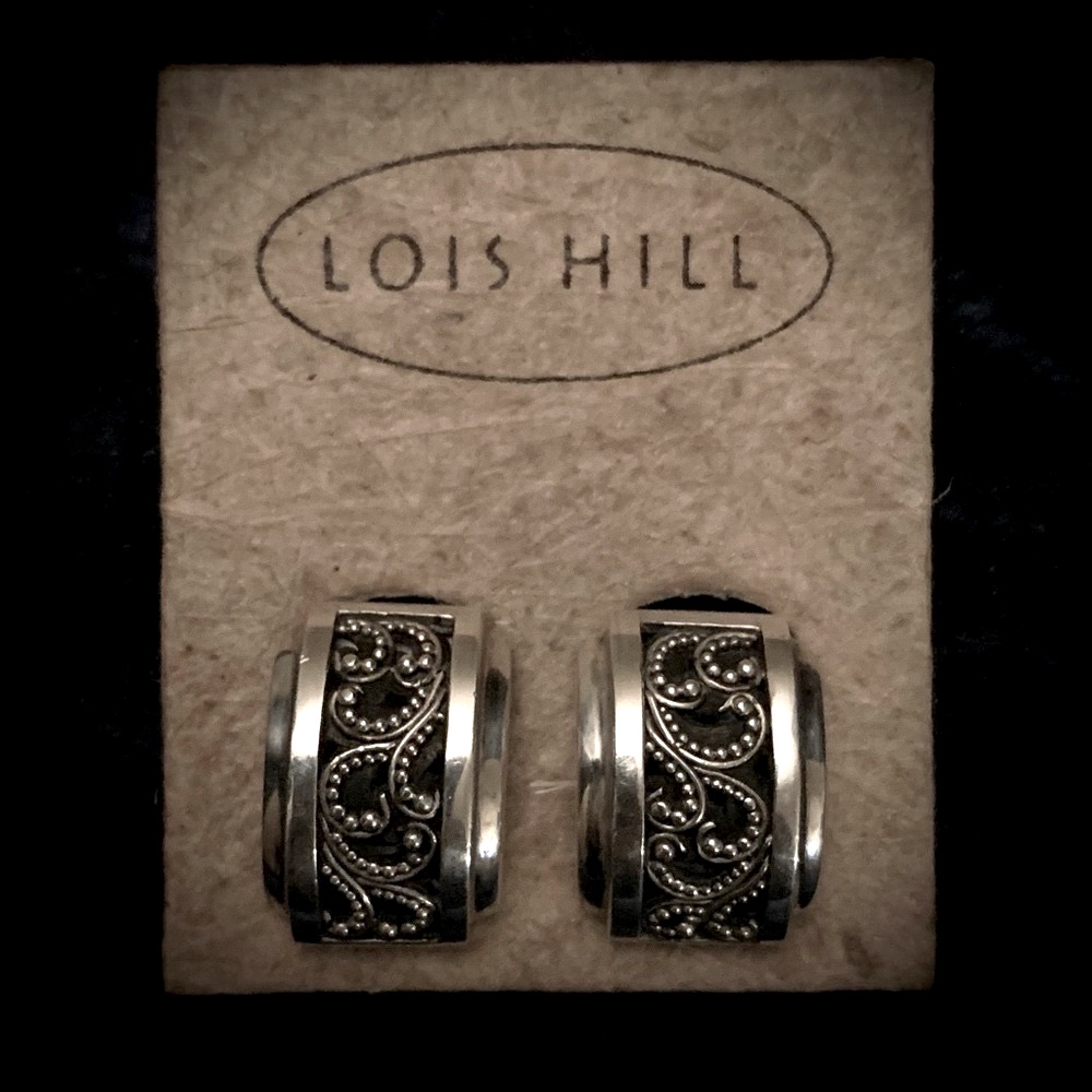 Lois Hill Filigree Scroll Sterling Silver Dome Clip Earrings